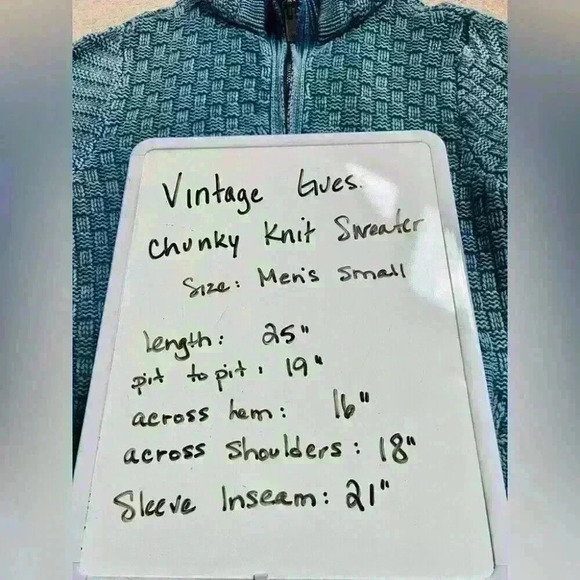 Guess Vintage Men’s Small Blue Chunky Knit Full Zip Hooded Sweater with Pockets - Picture 8 of 9